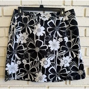 Valerie Stevens Black White Floral Stretchy Flared Women's Sz.‎ 12p Skirt Skort
